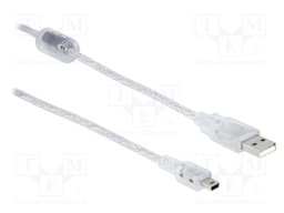 Cable; USB 2.0; USB A plug,USB B mini plug; 2m; transparent