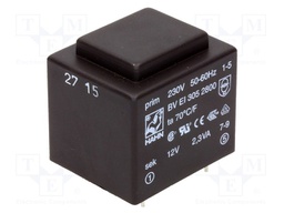 Transformer: encapsulated; 2.3VA; 230VAC; 12V; 192mA; Mounting: PCB