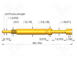 Test needle; Spring compression: 5.6mm; 7mm; 8A; CuBe; gold-plated