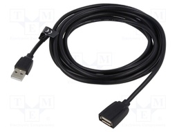 Cable; USB 2.0; USB A socket,USB A plug; nickel plated; 2m; black
