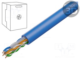 Wire; U/UTP; 6a; solid; Cu; 4x2x23AWG; LSZH; blue; 305m; 300V; CPR: Eca
