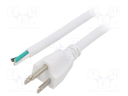 Cable; NEMA 5-15 (B) plug,wires; PVC; 1m; white; 3x16AWG; 13A; 125V