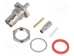 Socket; BNC; female; straight; 50Ω; crimped; for panel mounting