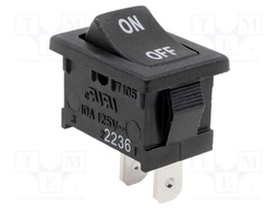 ROCKER; SPST; Pos: 2; OFF-ON; 5.5A/250VAC; black; Rcont max: 35mΩ