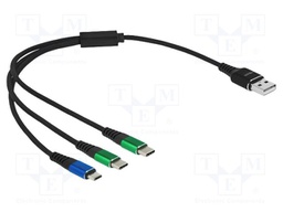 Cable; USB 2.0; USB A plug,USB B micro plug,USB C plug x2; 0.3m