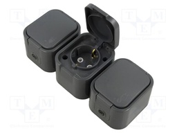 Connector: AC supply; socket; 2P+PE; 250VAC; 16A; grey; wall mount