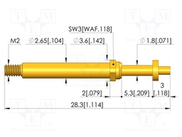 Test needle; Spring compression: 4mm; 5mm; 8A; CuBe; gold-plated