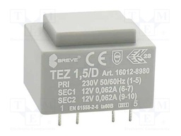 Transformer: encapsulated; 1.5VA; 230VAC; 12V; 12V; 62.5mA; 62.5mA