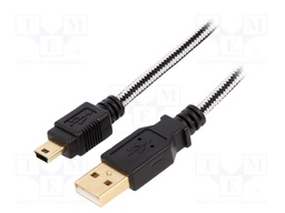 Cable; USB 2.0; USB A plug,USB B mini plug; gold-plated; 3m