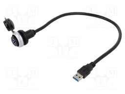 USB socket; 22mm; -5÷70°C; Ø22.3mm; IP20/IP65; on panel; Len: 0.3m