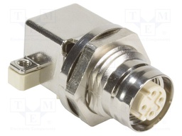 Sensor Connector, M12, Female, 4 Positions, PCB Socket, Right Angle Panel Mount