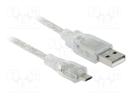 Cable; USB 2.0; USB A plug,USB B micro plug; 0.5m; transparent