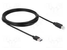 Cable; USB 2.0; USB A plug double sided,USB B plug; 3m; black