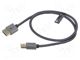 Cable; HDMI plug,both sides; PVC; textile; 0.5m; black-grey