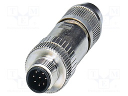 Connector: M12; plug; PIN: 8; 30V; straight; IP67; IDC; Contacts: CuSn