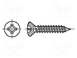 Screw; 4,2x9,5; Head: countersunk; Phillips; steel; zinc; Size: PH2