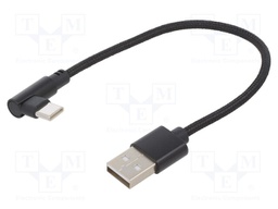 Cable; USB 2.0; USB A plug,USB C angled plug; 0.2m; black