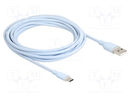 Cable; USB 2.0; USB A plug,USB C plug; gold-plated; 4m; blue; 3A