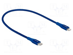 Cable; USB 2.0; Apple Lightning plug,USB C plug; 0.5m; blue; Cu