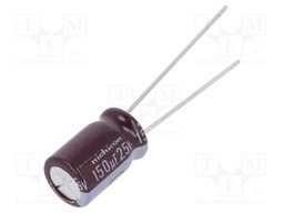 Capacitor: electrolytic; low impedance; THT; 150uF; 25VDC; ±20%