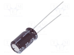 Capacitor: electrolytic; low impedance; THT; 22uF; 63VDC; ±20%