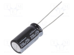 Capacitor: electrolytic; THT; 330uF; 25VDC; Ø10x20mm; Pitch: 5mm