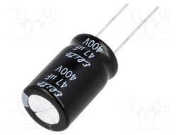 Capacitor: electrolytic; THT; 47uF; 400VDC; Ø16x25mm; Pitch: 7.5mm