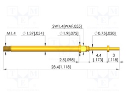 Test needle; Spring compression: 3.5mm; 4.4mm; 5A; CuBe; Ø: 0.7mm