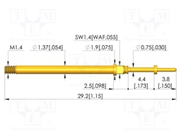 Test needle; Spring compression: 3.5mm; 4.4mm; 5A; CuBe; Ø: 0.6mm