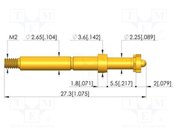Test needle; Spring compression: 4mm; 5mm; 8A; CuBe; gold-plated