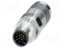 Connector: M12; plug; PIN: 17; 30V; straight; IP67; IDC; A code; 1.5A