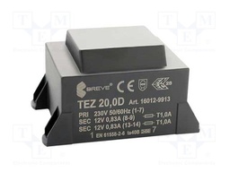 Transformer: encapsulated; 20VA; 230VAC; 12V; 12V; 833.3mA; 833.3mA