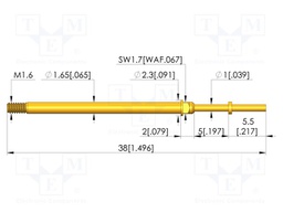 Test needle; Spring compression: 4mm; 5mm; 8A; CuBe; gold-plated