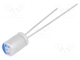 Capacitor: polymer; 10uF; 25VDC; ESR: 70mΩ; A758; THT; ±20%; 5000h