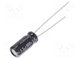 Capacitor: electrolytic; THT; 3.3uF; 100VDC; Ø5x11mm; Pitch: 2mm