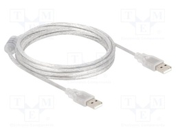 Cable; USB 2.0; USB A plug,both sides; 3m; transparent; 480Mbps