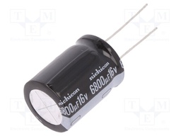 Capacitor: electrolytic; THT; 6800uF; 16VDC; Ø18x25mm; Pitch: 7.5mm