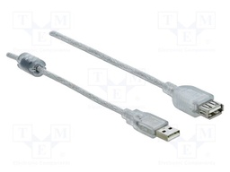 Cable; USB 2.0; USB A socket,USB A plug; 2m; transparent; 480Mbps