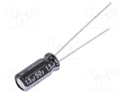 Capacitor: electrolytic; THT; 1.5uF; 50VDC; Ø5x11mm; Pitch: 2mm