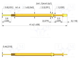 Test needle; Spring compression: 4.4mm; 5mm; 5A; CuBe; gold-plated