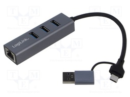 Hub USB; RJ45 socket,USB A socket x3,USB A plug,USB C plug