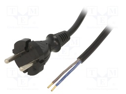 Cable; CEE 7/17 (C) plug,wires; PUR; 3.8m; black; 2x1mm2; 16A; 250V