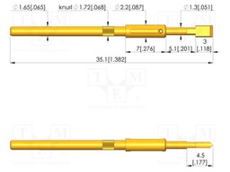 Test needle; Spring compression: 4mm; 5mm; 5A; steel; gold-plated