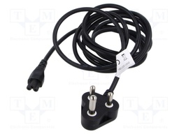 Cable; 3x0.75mm2; IEC C5 female,IS 1293 (M) plug; PVC; 3m; black