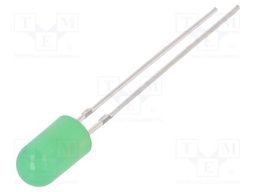LED; 5mm; green; 500÷750mcd; 30°; 20mA; 2.8÷3.6V; Front: convex