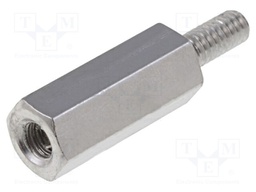 Screwed spacer sleeve; Int.thread: M2; 10mm; Ext.thread: M2; brass