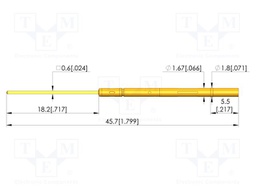 Test probe socket; gold-plated; KS-100; 45.7mm; test needles