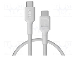 Cable; USB C plug,both sides; 0.3m; white; 480bps; textile; 100W