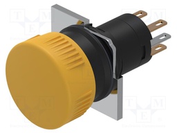 Switch: push-button; 16mm; Stabl.pos: 1; NC + NO; yellow; none; IP65