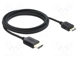 Cable; HDMI plug,both sides; textile; Len: 2m; black; 34AWG; 48Gbps